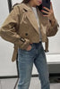 British Style Solid Buttons Turn-back Collar Outerwear