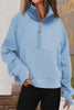 Casual Solid Pocket Zipper Mandarin Collar Tops
