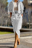 British Style Elegant Solid Pocket Buttons Turndown Collar Long Sleeve Two Pieces