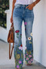 Casual Floral Pocket Regular Denim Jeans