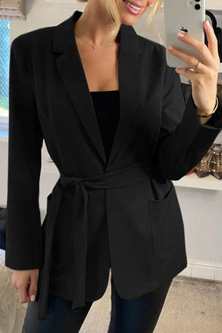 British Style Solid Pocket Frenulum Turn-back Collar Outerwear