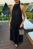 Casual Leopard Fold Half A Turtleneck Pleated Dresses