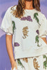 Casual Animal Embroidered Sequins O Neck Short Sleeve Two Pieces