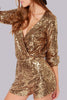 Sexy Solid Sequins Sequined V Neck Regular Rompers