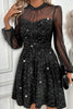 Sweet Solid Sequins Patchwork Mesh O Neck A Line Dresses