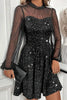 Sweet Solid Sequins Patchwork Mesh O Neck A Line Dresses