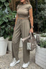 Casual Simplicity Solid Draw String Fold Half A Turtleneck Short Sleeve Two Pieces
