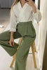 British Style Elegant Solid Pocket Turn-back Collar Long Sleeve Two Pieces