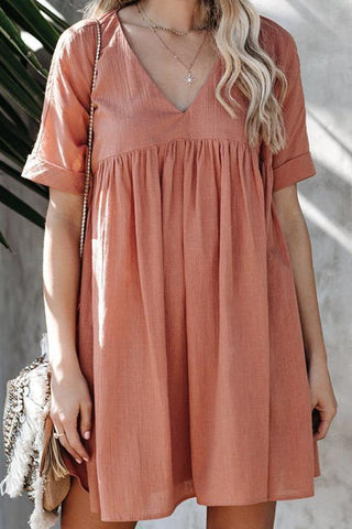 V Neck A Line Short Sleeve Mini Dress