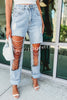 Dripping Diamonds Chain Cut Out Side Pocket Straight Leg Jeans