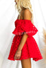 Barbie Night Square Patterned Fabric Puff Sleeve Mini Dress