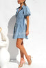 Piper Denim Balloon Sleeve Cinched Waistline Button Up Mini Dress