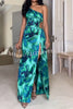 Mystine Floral Print One Shoulder Cutout Waist Slit Maxi Dress