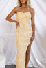 Date Night Strapless Embellished Rose Floral Tulle Split Maxi Dress