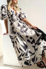 V Neck Multi Print Stretch Waist Hidden Zip Maxi Dress