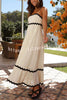 Bayside Beauty Wave Trim Patchwork Back Smocked Suspender Maxi Dress