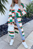 Striped Side Pocket Buttonless Long Sleeve Knit Cardigan