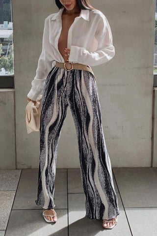 Tie Dye Elastic Pleated Wide Leg Pants
