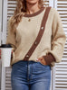 COLOR BUTTON CREW NECK PULLOVER LANTERN SLEEVE SWEATER