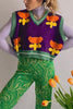 Flower V Neck Sweater Vest
