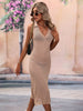 BENDITA PERFORATED KNIT COLLARED MIDI DRESS - NEUTRAL