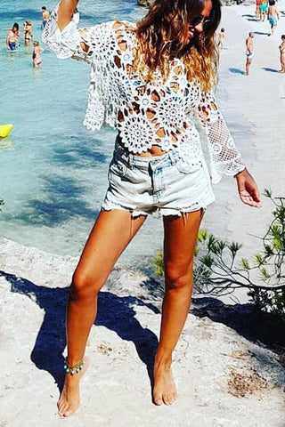 Corchet Lace Hollow Cover T Shirt