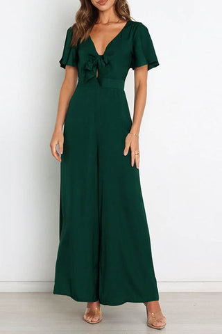 Tie Cutout Short Sleeve Jumpsuits