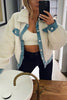 Patchwork Button Fuzzy Coat