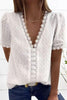 Lace V Neck Puff Short Sleeves Blouses
