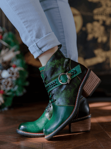 Dark green top leather boots