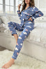 Beautifully Printed Lapel Pocket Button Lounge Pant Suit