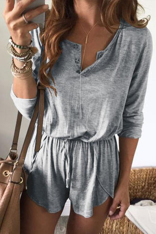 Button Long Sleeve Romper
