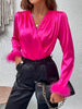 Leisure Fluorescent Feathers V-Neck Blouses&Shirts Tops