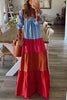 Color Block Layer Long Sleeve Maxi Dress