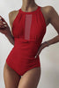 Mesh Patchowrk Backless One Piece Swimwear