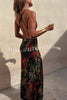 Rainforest Paradise Tropical Print Cutout Back Crossover Stretch Maxi Dress