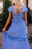 Ruffles Button V Neck Midi Dress