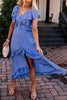 Ruffles Button V Neck Midi Dress