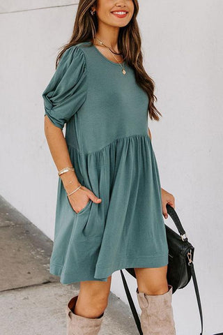 Solid Half Sleeve Mini Dress