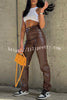 Solid Color Faux Leather Pocket High Waist Pants