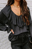Ruffles V Neck Puff Sleeve Blouse