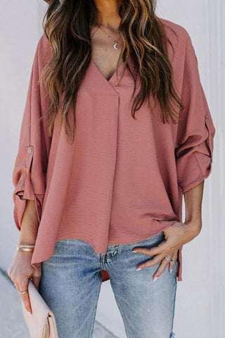 Solid V Neck Bat Blouse