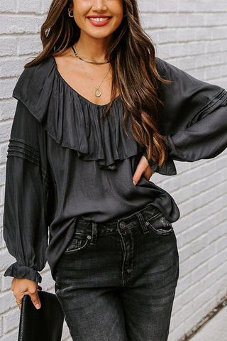 Ruffles V Neck Puff Sleeve Blouse