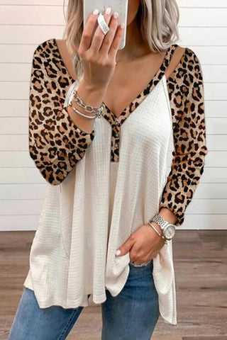 Leopard Patchwork Long Sleeve T Shirt