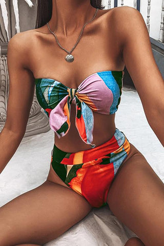 Print Strapless Knot Bikini Set