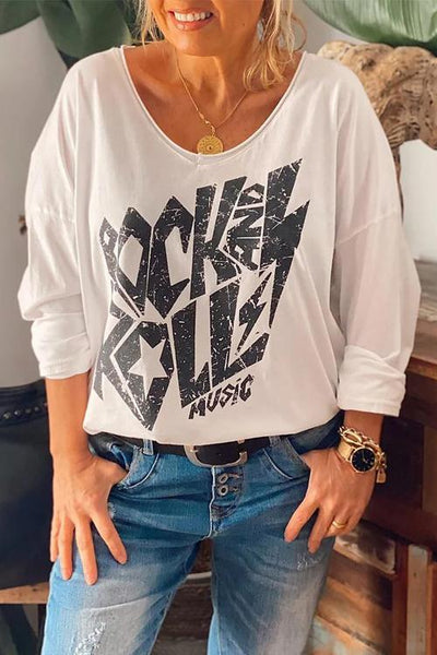 Rock Print Loose T Shirt