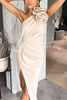 Beautiful Minds Rose Design One Shoulder Ruched Slit Maxi Dress