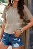 Round Neck Pleated Cutout Short Sleeved Top