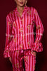 Festive Season Long Candy Stripe Tiered Bell Cuffs Elastic Waist Pocketed Pajama Set