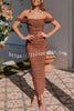 Like Venus Ruched Mesh Overlay Off Shoulder Maxi Dress